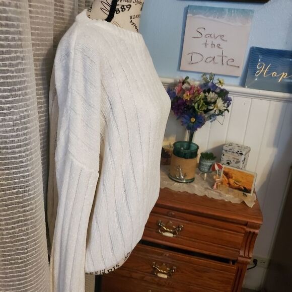 No Boundaries cream ribbed crew neck varsity sweater sz xl - Picture 2 of 6